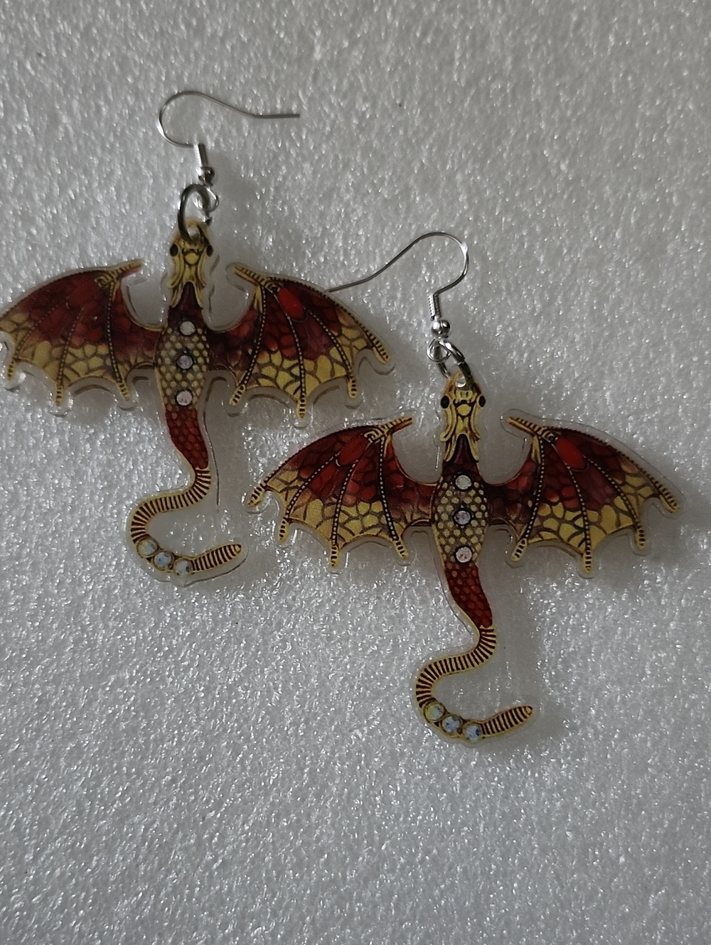 Hand Crafted Red and Yellow Dragonwing Dangle Earrings